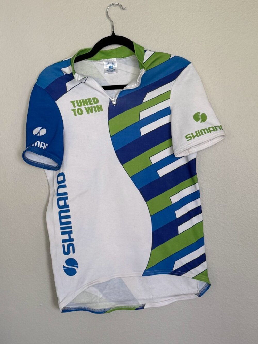Vtg 90s Frank Shorter Shimano Cycling Jersey Medium M Tuned To Win Bike Shirt